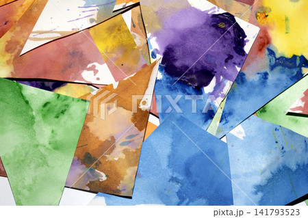 Triangle cut paper with paint splatters abstract rainbow background paint creative shapes 141793523