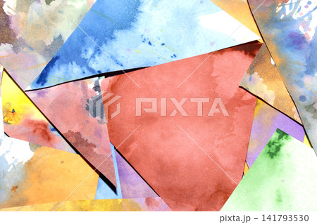 Triangle cut paper with paint splatters abstract rainbow background paint creative shapes Triangle cut paper with paint splatters abstract rainbow background paint creative shapes 141793530