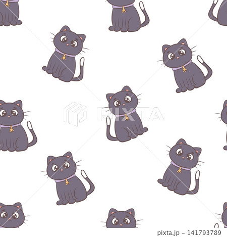 Vector seamless pattern with cute black cats Vector seamless pattern with cute black cats 141793789