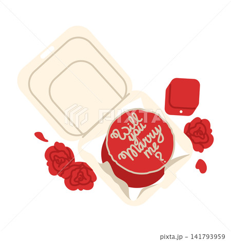 Bento Cake with Roses and Gift Box Flat Vector 141793959