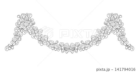 Flower garland with linear pansies. Background with beautiful decorative summer flowers. Flower garland with linear pansies. Background with beautiful decorative summer flowers. 141794016