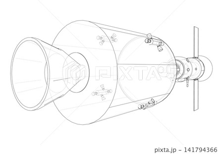 rocket engine design blueprint. Vector 141794366