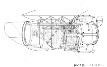 technical drawing of aircraft engine. Vector 141794460