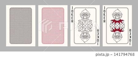 Poker Joker Card and Back Design Vector with Editable Line Art Poker Joker Card and Back Design Vector with Editable Line Art 141794768