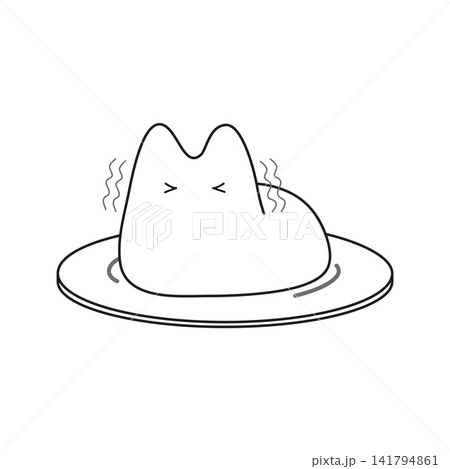 Outline doodle illustration of a shivering, trembling white jiggly cat dessert, trendy korean pudding. Jelly mousse cat shape flat illustration Outline doodle illustration of a shivering, trembling white jiggly cat dessert, trendy korean pudding. Jelly mousse cat shape flat illustration 141794861