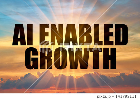 AI Enabled Growth Concept over Golden Sunset Sky with Solar Rays AI Enabled Growth Concept over Golden Sunset Sky with Solar Rays 141795111