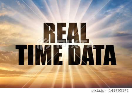 Real time data concept glowing on dramatic sunset sky 141795172