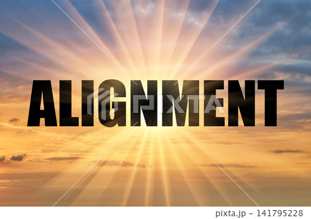 Alignment Business Strategy Concept over Golden Sunset Sky with Rays 141795228