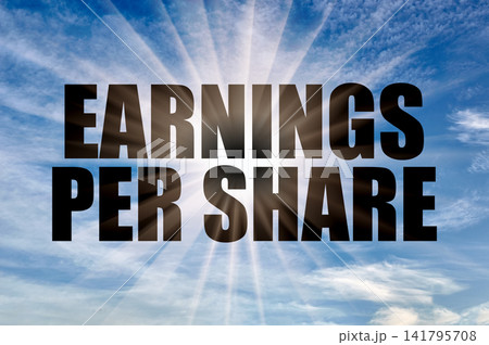 Earnings per share text against bright sun rays in blue sky Earnings per share text against bright sun rays in blue sky 141795708