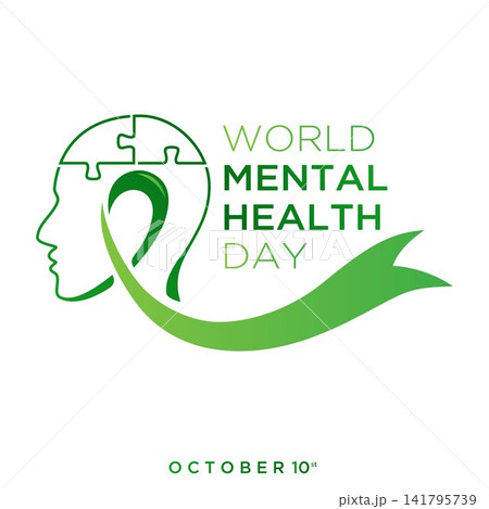 World Mental Health Day featuring a human head silhouette with puzzle pieces and an awareness ribbon 141795739