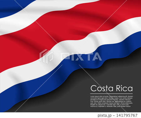Costa Rican waving flag template for national day or travel concept. Vector illustration. Costa Rican waving flag template for national day or travel concept. Vector illustration. 141795767