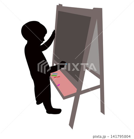 a boy writing on board, silhouette vector a boy writing on board, silhouette vector 141795804