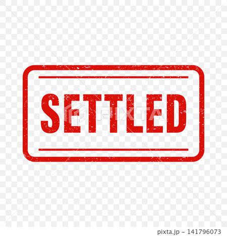 Settled Stamp, Red Rectangular Rubber Stamp with Settled Text, Vector Illustration. Paid and Resolved Status Mark Isolated 141796073