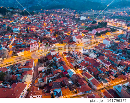 Flight over city Burdur in evening. Turkey 141796375