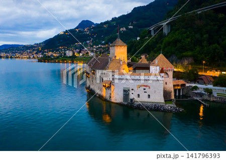 View of Chillon Castle on Lake Geneva View of Chillon Castle on Lake Geneva 141796393