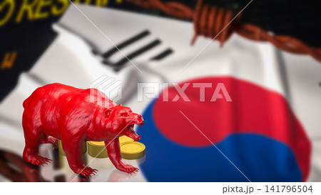 Red Bear Market Threatens South Korean Economic Growth 3d render. 141796504
