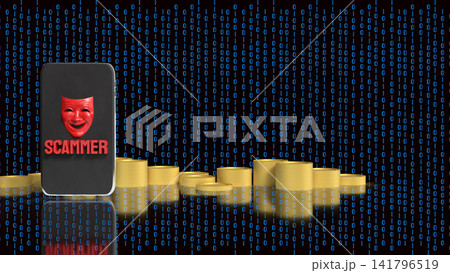 Mobile Phone Scammer Stealing Money Through Online Fraud 3d render. Mobile Phone Scammer Stealing Money Through Online Fraud 3d render. 141796519