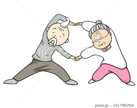 ストレッチをしている高齢者夫婦のイラスト ストレッチをしている高齢者夫婦のイラスト 141796704