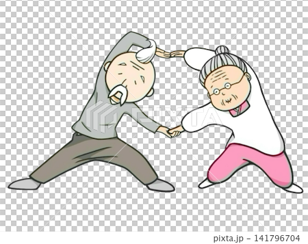 ストレッチをしている高齢者夫婦のイラスト ストレッチをしている高齢者夫婦のイラスト 141796704