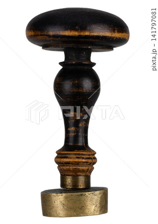 Antique Wax Seal Stamp with Wooden Handle Isolated on White Background Antique Wax Seal Stamp with Wooden Handle Isolated on White Background 141797081