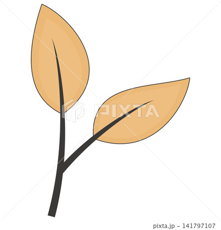 Flat style sticker illustration of two beige dried leaves on a branch isolated on transparent background. Botanical fall foliage vector graphics for autumn project decorative asset. 141797107