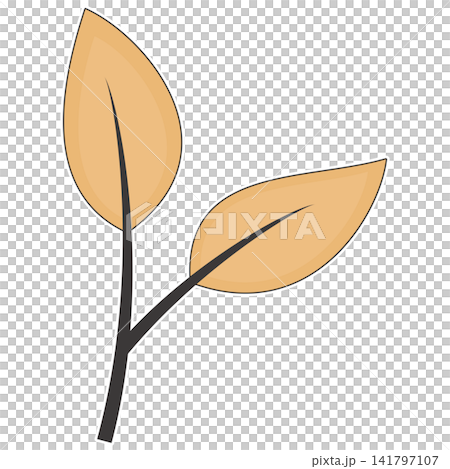 Flat style sticker illustration of two beige dried leaves on a branch isolated on transparent background. Botanical fall foliage vector graphics for autumn project decorative asset. 141797107