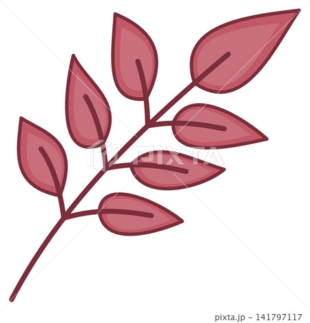 Flat style sticker illustration of a leafy sprig with red leaves isolated on transparent background. Autumn foliage botanical vector graphic icon for fall decorative design project. Flat style sticker illustration of a leafy sprig with red leaves isolated on transparent background. Autumn foliage botanical vector graphic icon for fall decorative design project. 141797117