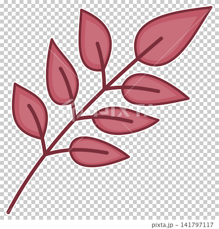 Flat style sticker illustration of a leafy sprig with red leaves isolated on transparent background. Autumn foliage botanical vector graphic icon for fall decorative design project. Flat style sticker illustration of a leafy sprig with red leaves isolated on transparent background. Autumn foliage botanical vector graphic icon for fall decorative design project. 141797117