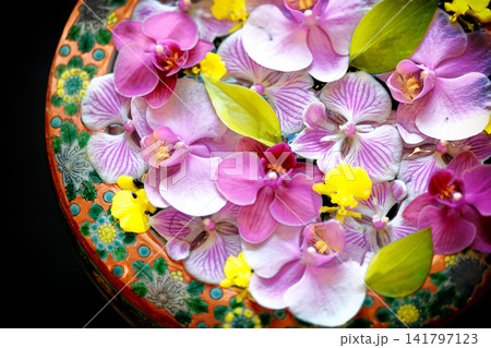 陶器の皿に浮かべた花 陶器の皿に浮かべた花 141797123