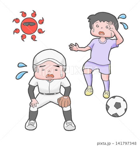 熱中症できつそうにスポーツをする青少年 熱中症できつそうにスポーツをする青少年 141797348