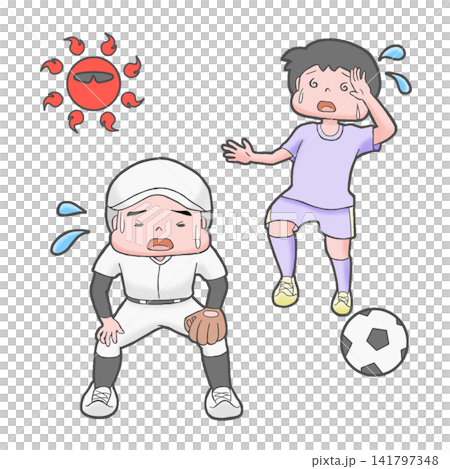熱中症できつそうにスポーツをする青少年 熱中症できつそうにスポーツをする青少年 141797348