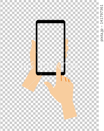 Illustration of a tablet and a hand operating it 141797361