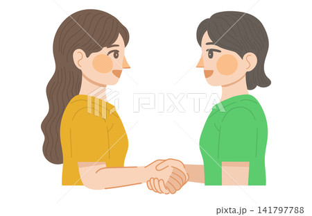 笑顔で握手をする二人の女性のイラスト 笑顔で握手をする二人の女性のイラスト 141797788