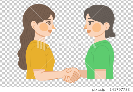 笑顔で握手をする二人の女性のイラスト 笑顔で握手をする二人の女性のイラスト 141797788