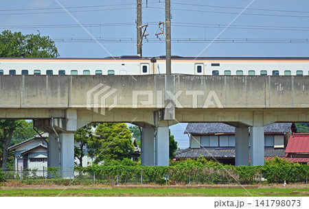 高架橋上を走行する新幹線車両 高架橋上を走行する新幹線車両 141798073