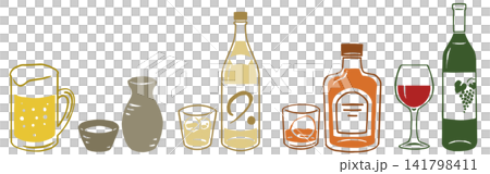 木版畫風格的酒精飲料（彩色） 141798411