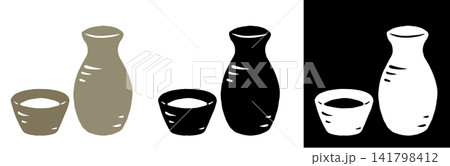 版画風の徳利とお猪口・カラーとモノクロセット 版画風の徳利とお猪口・カラーとモノクロセット 141798412
