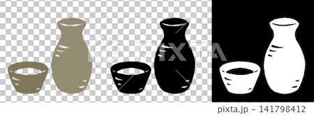 版画風の徳利とお猪口・カラーとモノクロセット 版画風の徳利とお猪口・カラーとモノクロセット 141798412