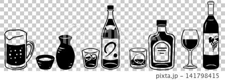 Printmaking-style alcoholic beverages (monochrome) Printmaking-style alcoholic beverages (monochrome) 141798415