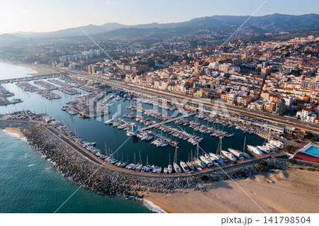 View from drone of El Masnou town, Spain View from drone of El Masnou town, Spain 141798504