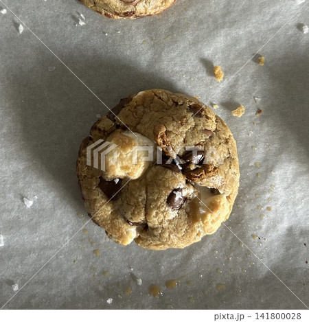 Freshly baked cookies with a golden-brown finish and chocolate chips. Perfectly crisp on the edges with a soft center, offering a delicious, comforting treat for any occasion. 141800028