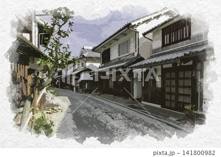 水彩画風 倉敷美観地区 本町通り 岡山県倉敷市 水彩画風 倉敷美観地区 本町通り 岡山県倉敷市 141800982