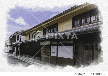 水彩画風 倉敷美観地区 東町通り 岡山県倉敷市 水彩画風 倉敷美観地区 東町通り 岡山県倉敷市 141800997
