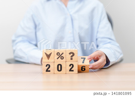 2026 to 2027 New year with questions mark and percentage icon. Interest rate, GDP, stocks market, financial, deflation and Inflation, mortgage, debt, Loan and Economic Recession 2026 to 2027 New year with questions mark and percentage icon. Interest rate, GDP, stocks market, financial, deflation and Inflation, mortgage, debt, Loan and Economic Recession 141801095