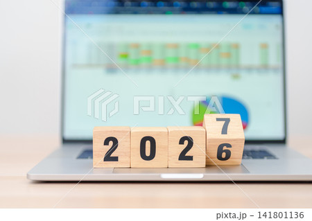 2026 end year to Happy New Year 2027 block with computer laptop background. Goal, Target, Resolution, strategy, plan, Action, mission, motivation, and New Year start concepts 2026 end year to Happy New Year 2027 block with computer laptop background. Goal, Target, Resolution, strategy, plan, Action, mission, motivation, and New Year start concepts 141801136