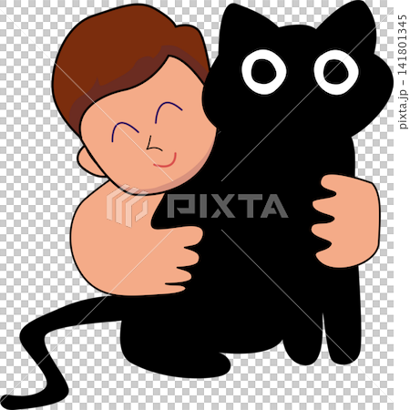 Cartoon Illustration of Person Hugging black cat Figure Cartoon Illustration of Person Hugging black cat Figure 141801345