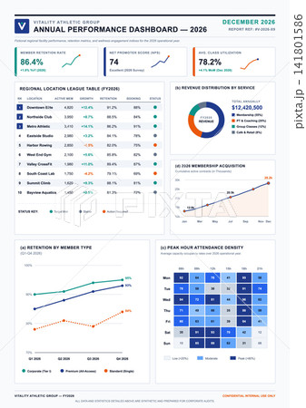 Annual Business Performance Dashboard with Financial Charts and Data Visualization Annual Business Performance Dashboard with Financial Charts and Data Visualization 141801586