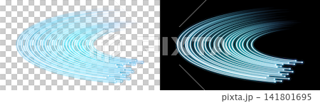 Fiber optic light beam, cyan, transparent background, decorative material. 141801695
