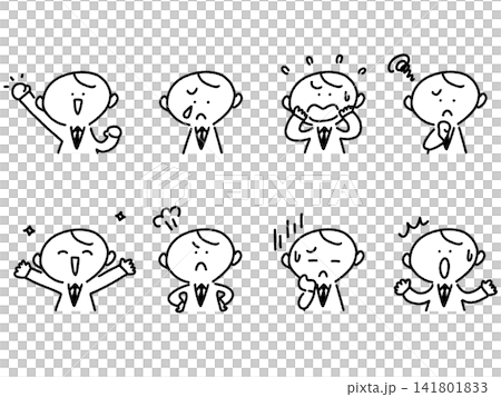 A set of cute, hand-drawn expressions of businessmen: line art depicting joy, anxiety, distress, anger, surprise, and worry. A set of cute, hand-drawn expressions of businessmen: line art depicting joy, anxiety, distress, anger, surprise, and worry. 141801833