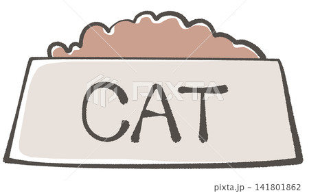 猫用フードボウルとドライフードのイラスト 猫用フードボウルとドライフードのイラスト 141801862
